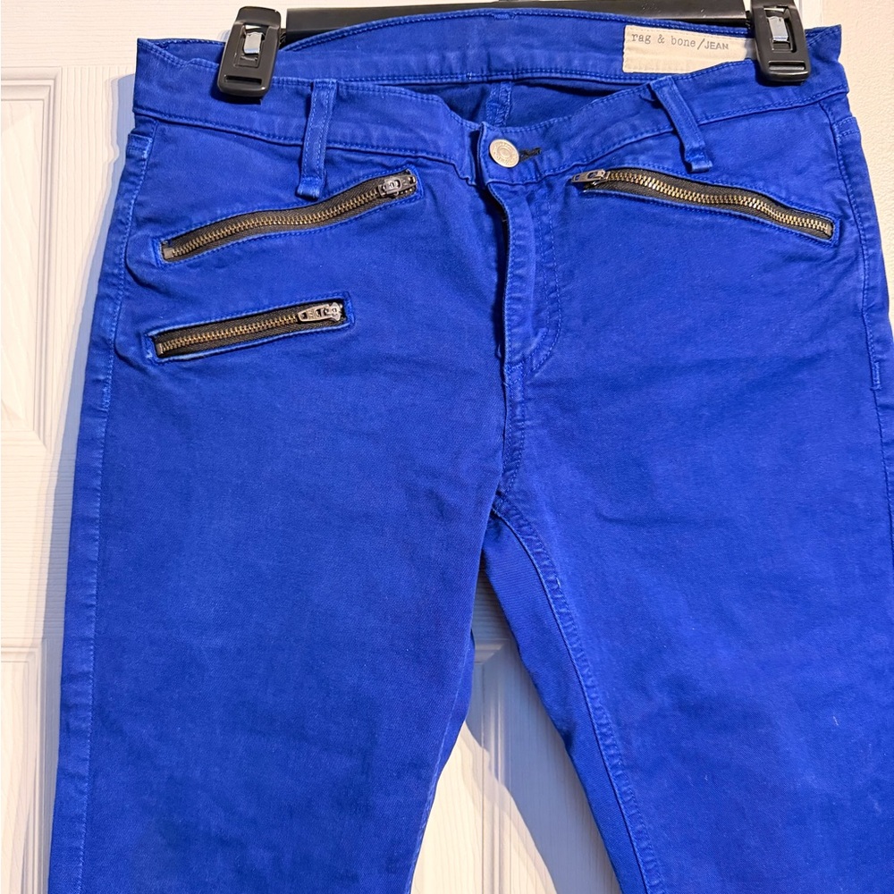 Rag & Bone Vintage Y2K Electric blue colorful moto biker zippers skinny jean 27